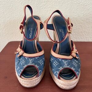 Louis Vuitton Vachetta Denim Blue Monogram Juan Les Pins Espadrille Sandals 39